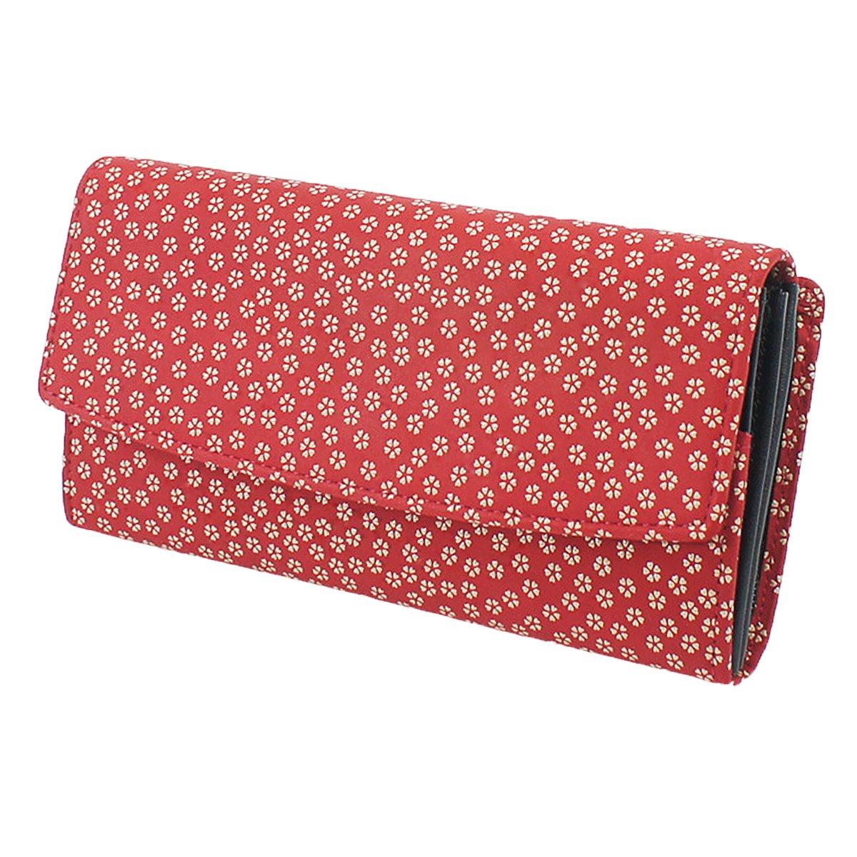 

Indenya Inden Long Wallet, Large Capacity, Deerskin Leather, Red with White Lacquer, Small Cherry Blossom Pattern, 2310-13-002