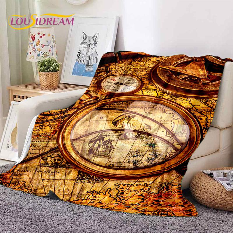 3D Ancient Nautical Chart World Map Compass Soft Flannel Blankets,Throw Blanket Comfortable Blanket for Picnic Beds Sofa Bedroom