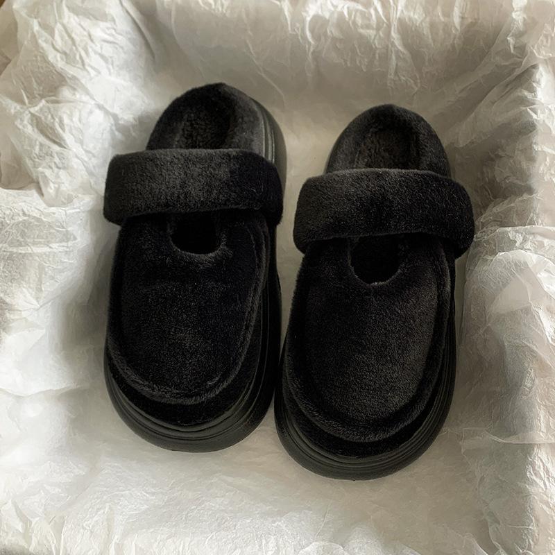 Light commuter casual cotton shoes round head platform slippers women's 2025 autumn and winter new height-increasing versatile Mao Mao shoes