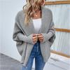 Autumn Winter Vintage Loose Long Sleeve Top Solid Color Cardigan Knitwear V-Neck Sweater