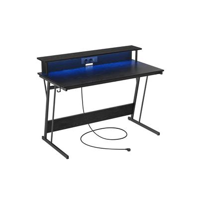 Gaming Desk with LED and Power Strip, Gamer Table, Computer Desk with Screen Riser, for 2 Computers, for Bedroom, 60 X 120 X 76 Cm