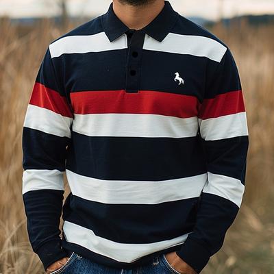 Herren Gestreiftes Rugby Langarm Polokragen Business Casual Outdoor Street Dailywear 3D Druck Frühling Herbst Hemden Herrenbekleidung