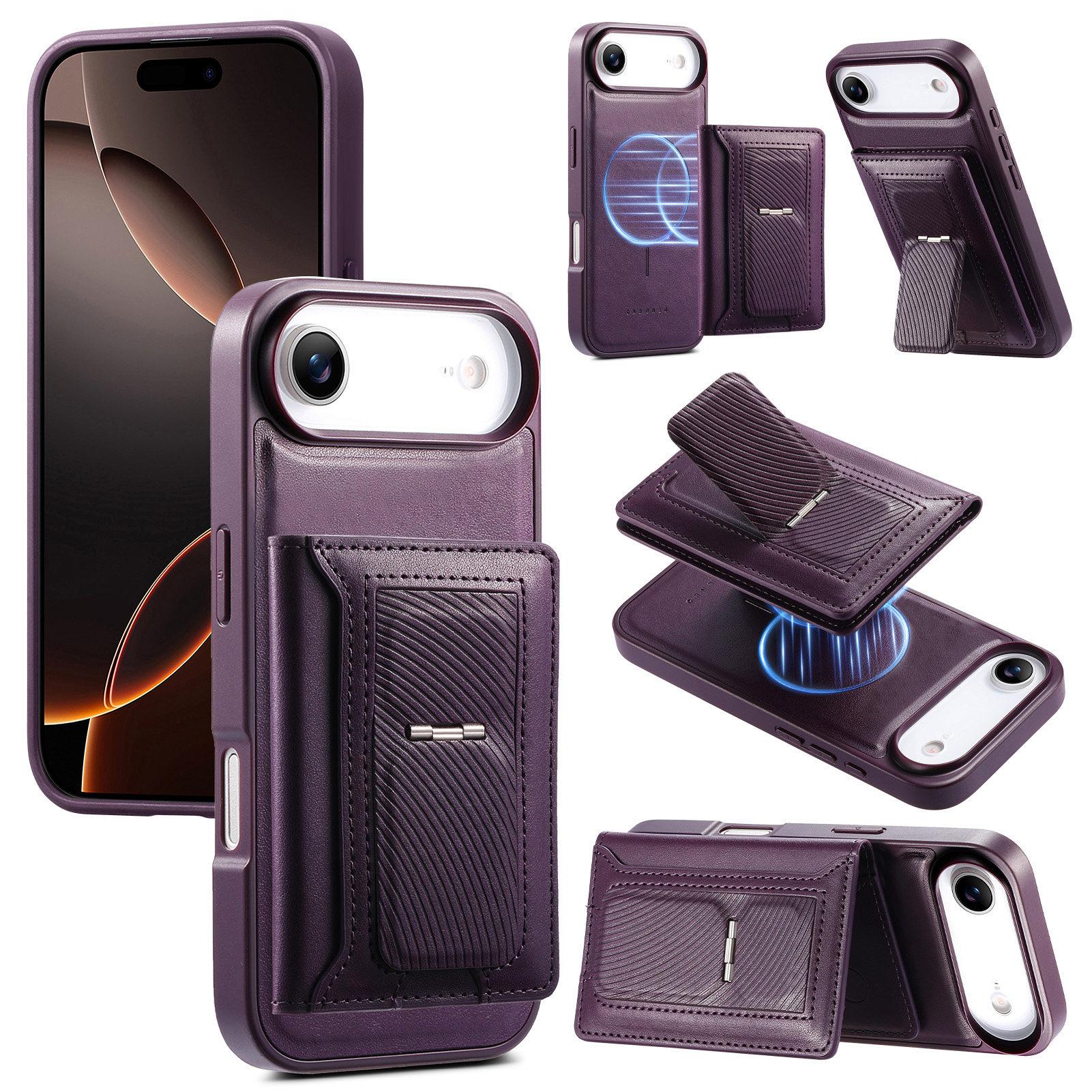 

2 in 1 Detachable Cards Slot Leather Phone Case for iPhone 17 Pro Max 16 Plus 15 14 13 17Air Strong Magnetic Charging Back Cover iPhone 15 фиолетовый
