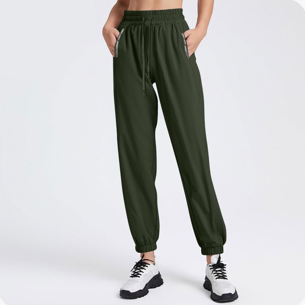 Lässige, einfarbige, elastische Taille, gerade Freizeithose für Damen mit Taschen