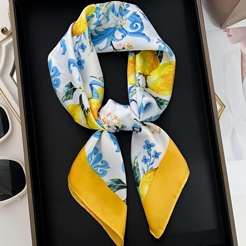 Lemon Pattern Silk Scarf Square Scarf Women Fashion Lightweight Neck Scarf Headband Elegant Accessories Daily Wear Party Gift