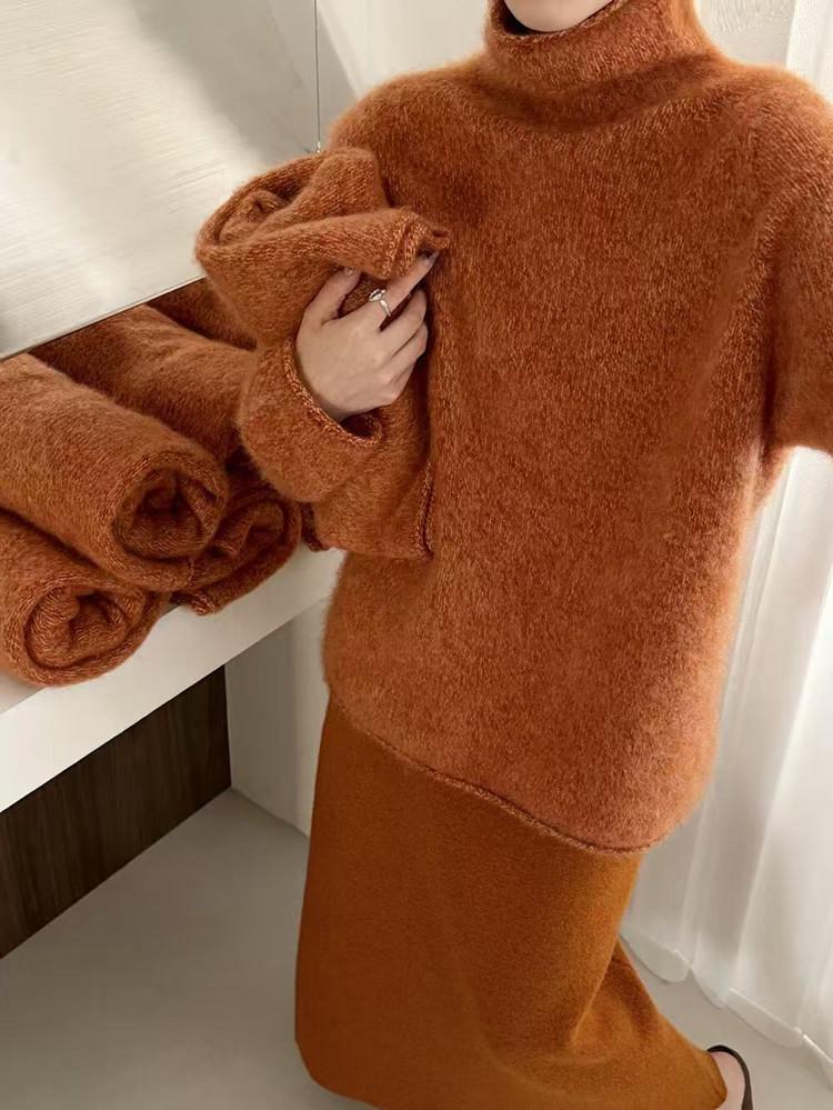 Women's 2025 Wool Turtleneck Sweater - Thick, Plush Fleece, High Neck Base Layer for Autumn & Winter