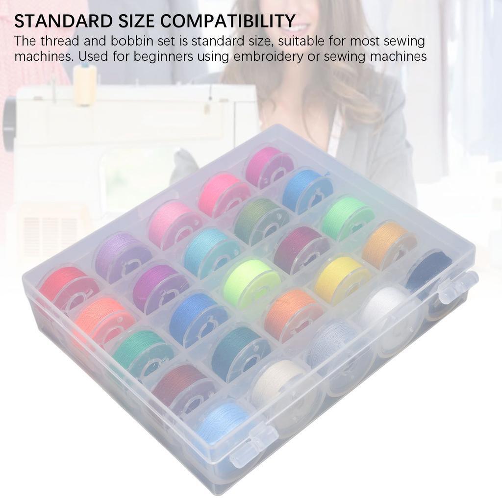 25Pcs Prewound Bobbin Thread Assorted Colors with Storage Case Sewing Machine Accessories