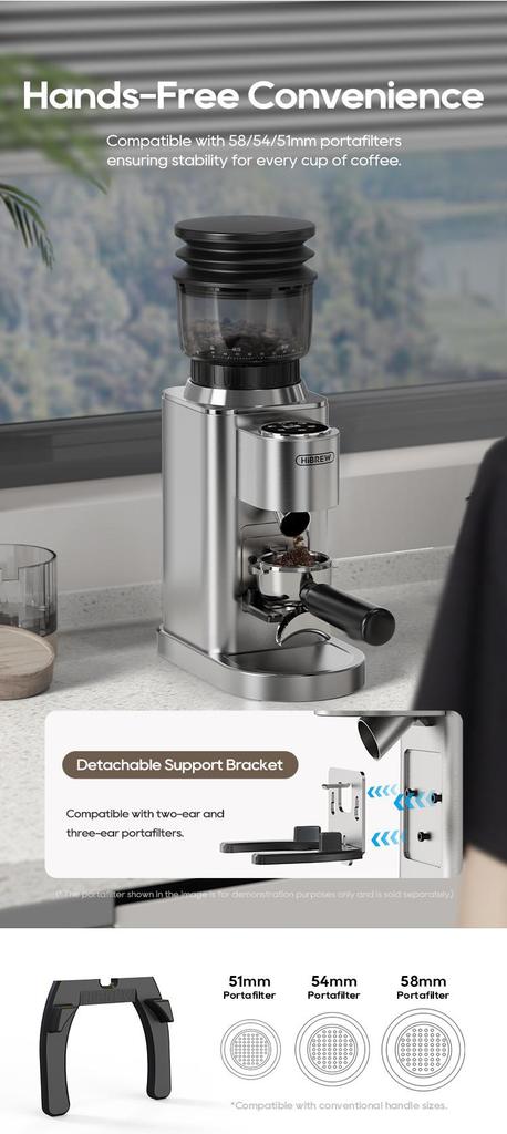 HiBREW G7 Electric Coffee Grinder, 48 Grind Settings, Anti-Static Technology, Stainless Steel Conical Burr, Compatible with 51/54/58mm Portafilters