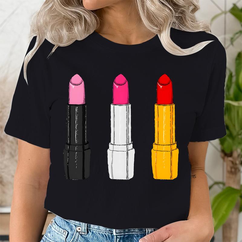 Summer Clothing Lipstick Makeup Fashion Women Tee Tshirts Casual Short Sleeve Regular Female Graphic T Shirt Fashion Clothes