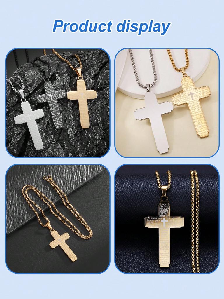 1 Ciondolo per Auto Croce Cristiana in Acciaio Inossidabile - Versetto Biblico Preghiera del Signore, Semplice Ornamento Religioso per Specchietto Retrovisore, Regalo per la Fede