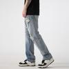 Ripped straight jeans men's American washed trendy high street retro loose wide leg trousers boys