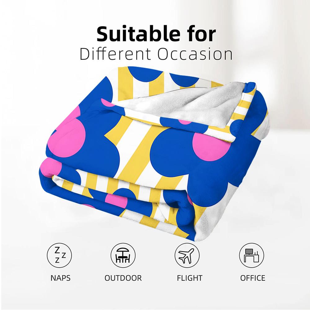 Yellow Vertical Stripe Flower Soft Flannel Blanket Breathable Warm Throw for Office Car Sofa Kids Room Birthday Xmas Gift