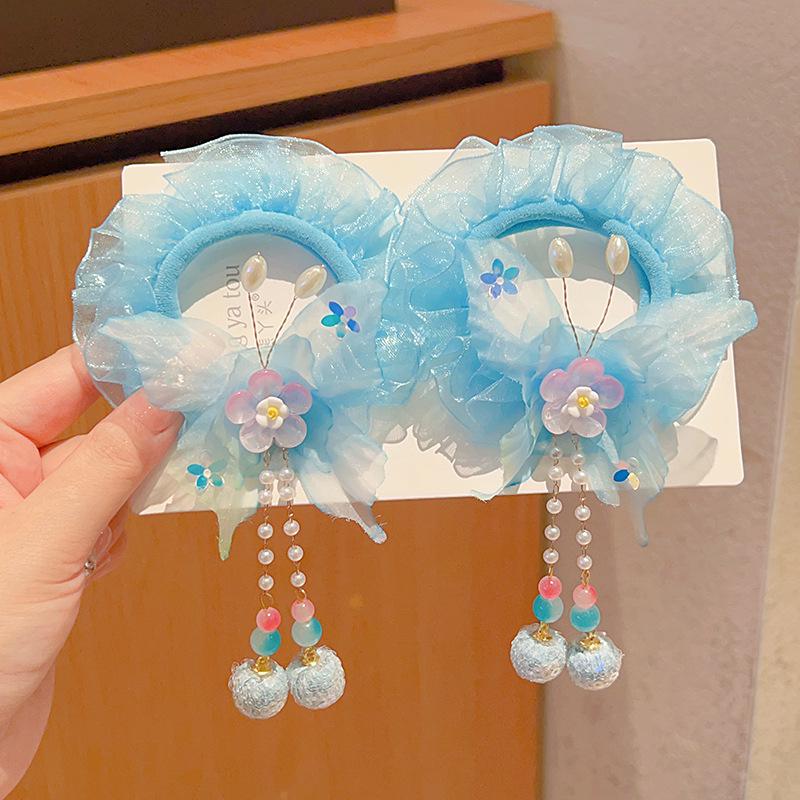 Children's Hanfu Tassel Hair Clip: Ancient Style Floral Bow Hair Tie for Girls