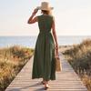 Abito Lungo Estivo da Donna Senza Maniche Scollo a V Vita Stretta Spiaggia Vacanza Casual Svasato Linea ad A Abito Lungo Maxi