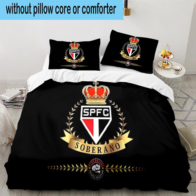 3PCS Sao Paulo Fc Crest Printed Bedding Set, Includes A Duvet Cover and Two Pillowcases for Bedroom, Suitable for All Seasons