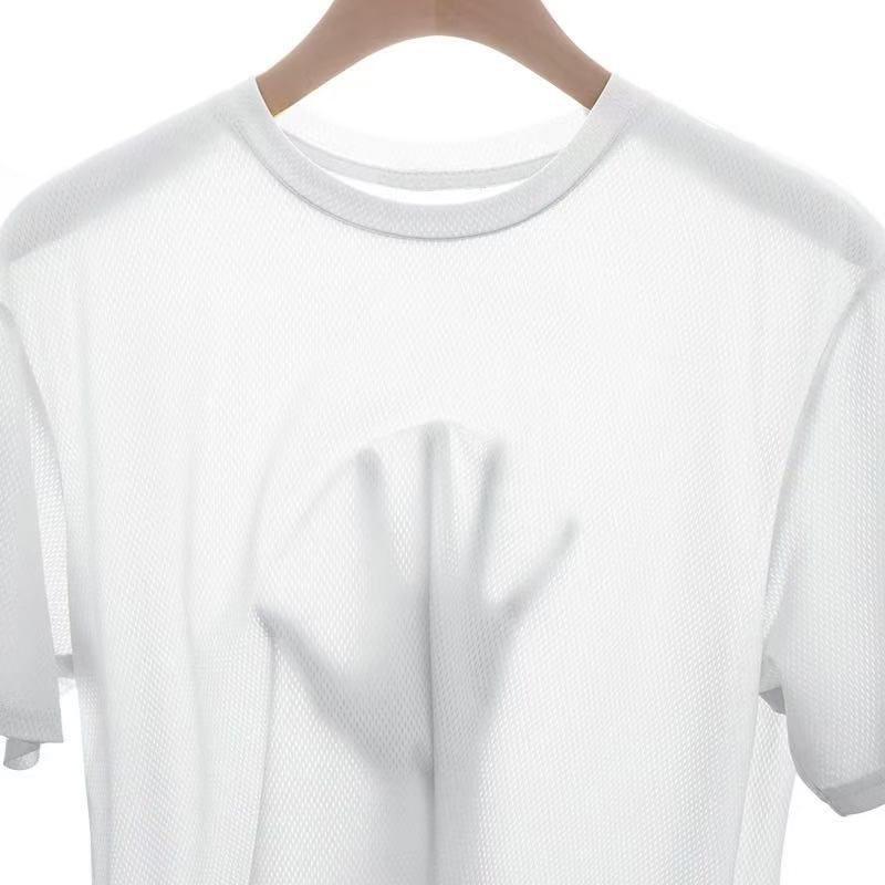 Men’s Ice Silk Mesh Fitness T-Shirt - Loose Fit, Round Neck, Short Sleeve, Breathable, Summer Sportswear