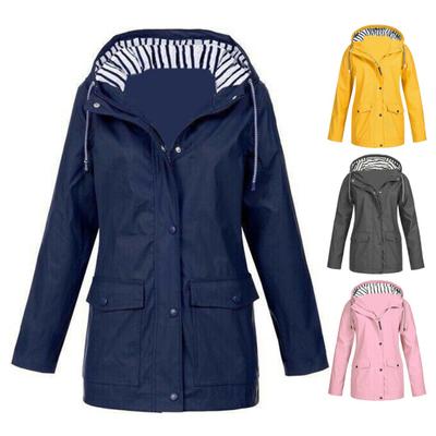 Abrigo de otoño-invierno para mujer, resistente al viento, de manga larga, con capucha, cordón ajustable, cierre de cremallera y botones, parche de color puro