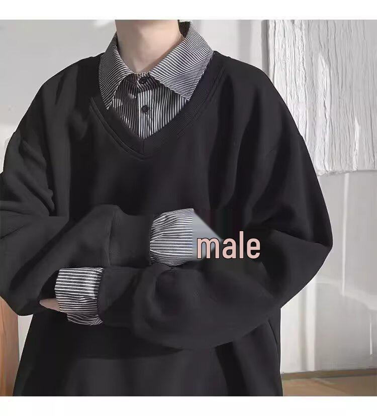 Herren Retro Gestreiftes Zwei-in-Eins Hemd Sweatshirt - Herbst & Winter Trendiges Lockeres Langarm Oberteil
