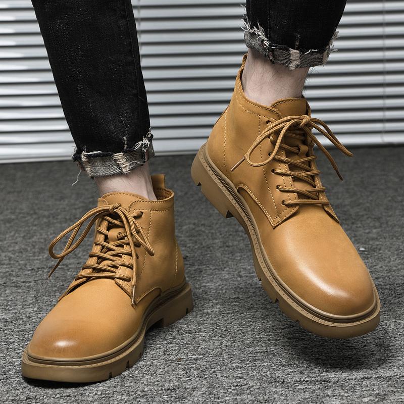 Fashion Outdoor Male Motocross Boots All-match Fashion Mens High Top Sneakers Men Lace-Up Men's Shoe Genuine Leather Fashion Ankle Boots