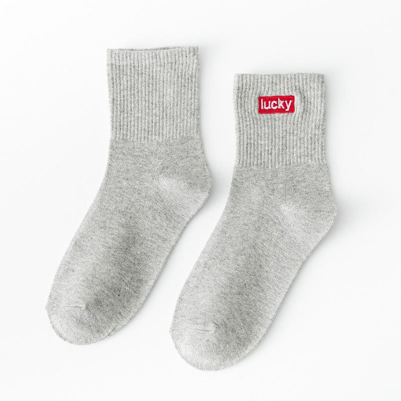 Female Spring Embroidered Letter Cotton Sports College Windpipe Socks