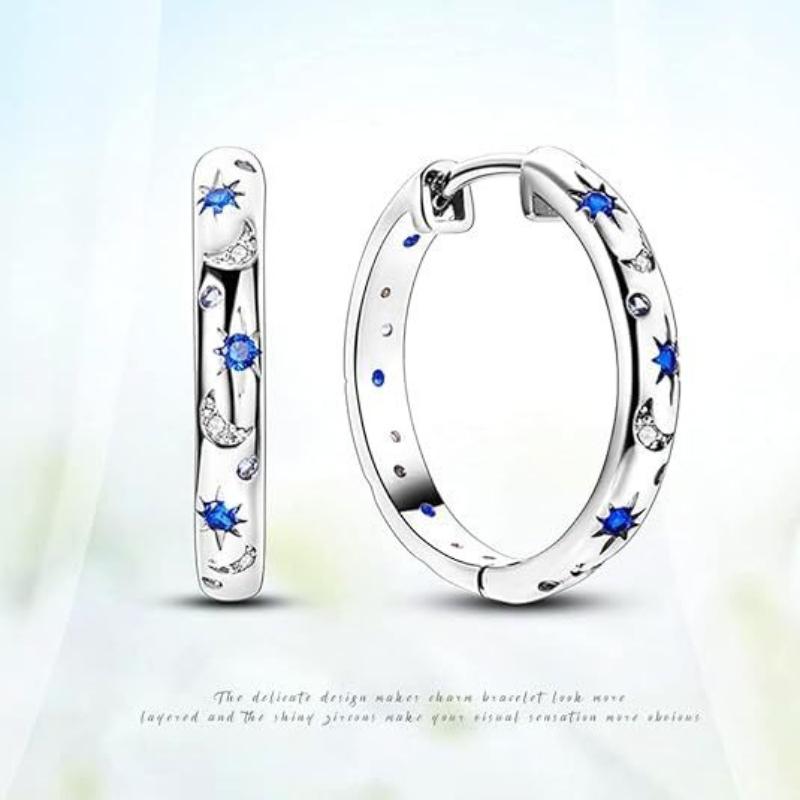 2026 Starry Sky Bright Earrings Women s Fashion Personality Diamond-encrusted Star Moon Earrings Earrings Ear Buckles платиновый