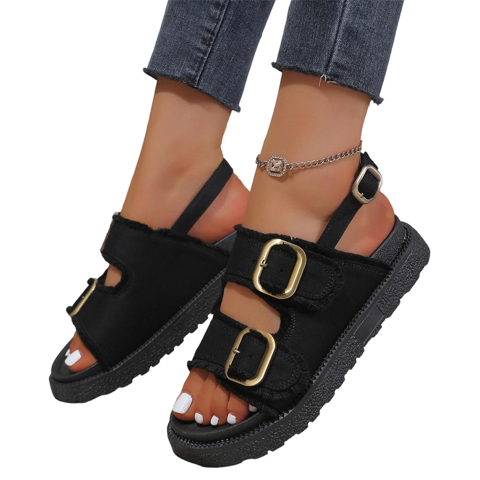 Women s Fashion Plus-Size Casual Openwork Button Sandals 35 чёрный