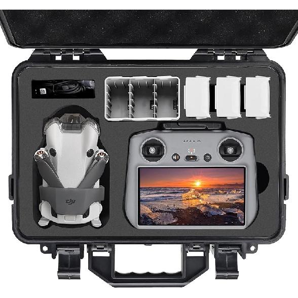 Professional Mini 4 Pro Hard Case, Waterproof Travel Carrying Case Bag for DJI Mini 4/3 Pro, with RC-N2/RC 2 Remote & Accessories