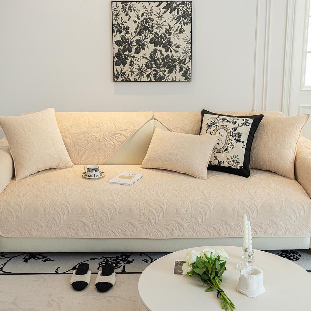 Cojín de Sofá de Terciopelo Cristal de Invierno Nuevo Estilo Crema Francés Claro Funda Funda Paño Cojín de Sofá de Cuero