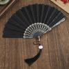 Love Heart Print Folding Fan with Tassel Chinese Style Portable Hollow Ribs Hand Fan Women Dance Performance Props Party Favors