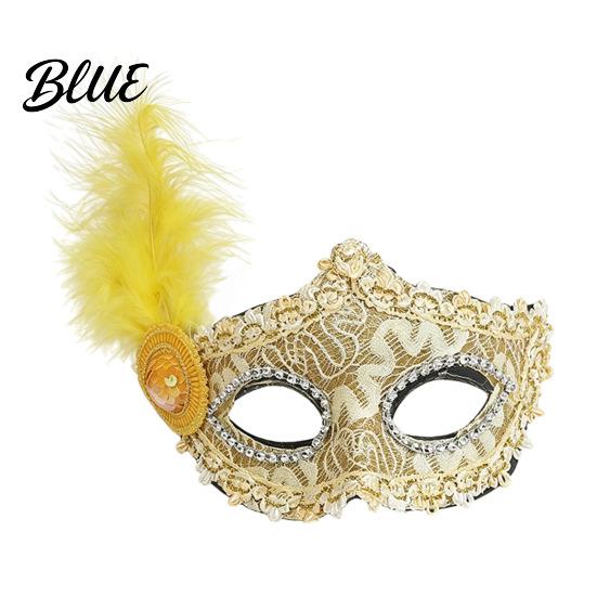 High End Ball Mask Halloween Princess Half Face Mask Venetian Masquerade Party Elegant with Lace Feather Rhinestones Adjustable Ribbon Women