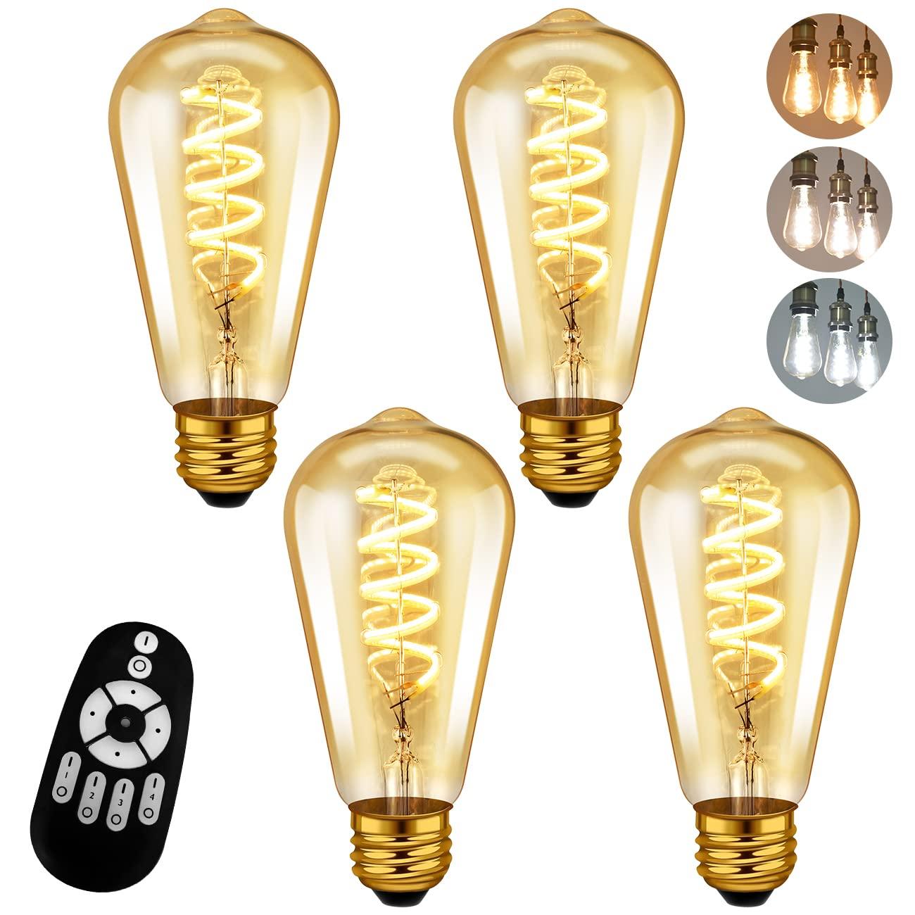 

LVWIT 20W Equivalent Filament Bulb, E26 Base, LED Bulb, Spiral Filament, 300LM, Dimmable, Color Adjustable, Remote Control Included, Brown, 4.5W
