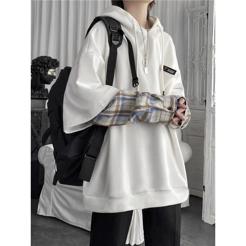 BF Autumn Ins Fake Two-Piece Plaid Hoodie