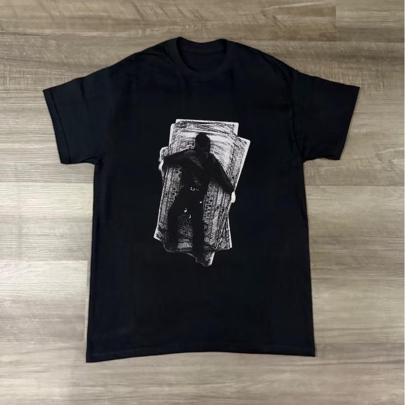 Money Men Graphic T-shirt Abstract Shadow Figure Shirt Minimalist Dark Art Tee Money Graphic Men Women Cotton T-shirt Funny Tops