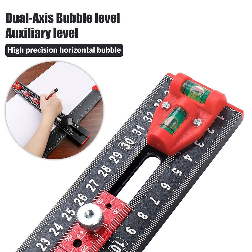 T-Square Ruler Drill Locator DIY Tools Adjustable Angle Cabinet Hardware Jig Built-in Bubble Level 2in1 Woodworking Tools