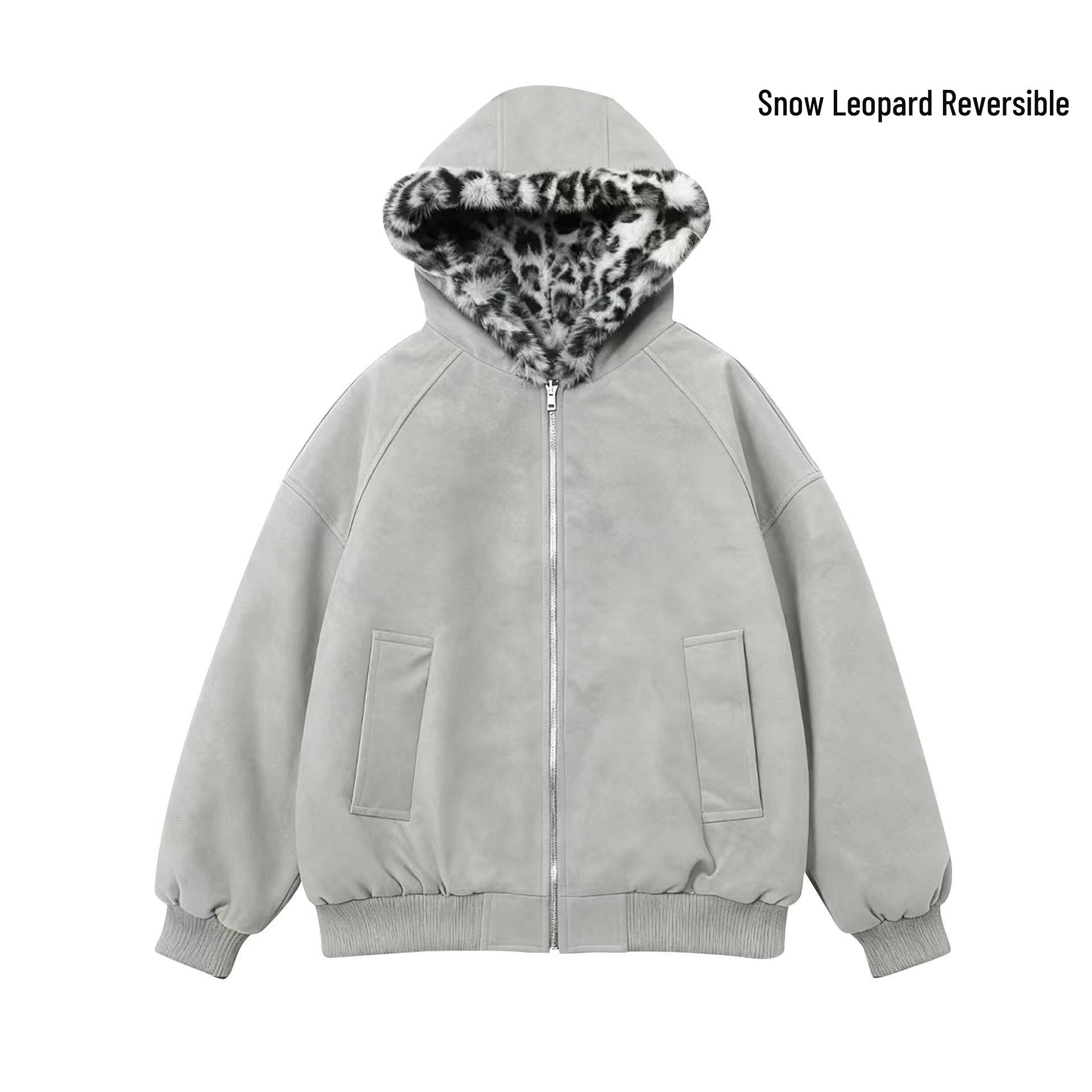 

Unisex Retro Leopard Double-Sided Thick Velvet PU Leather Jacket with Fluffy Lining for Winter XXL сірий колір