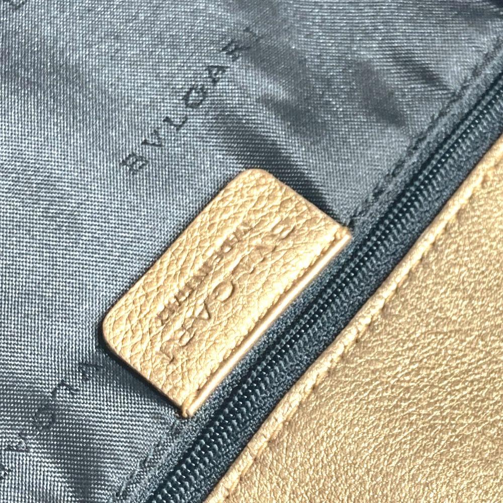 BVLGARI Logo S.Bulgari Hand Bag Vertical Tote Bag Leather Gold
