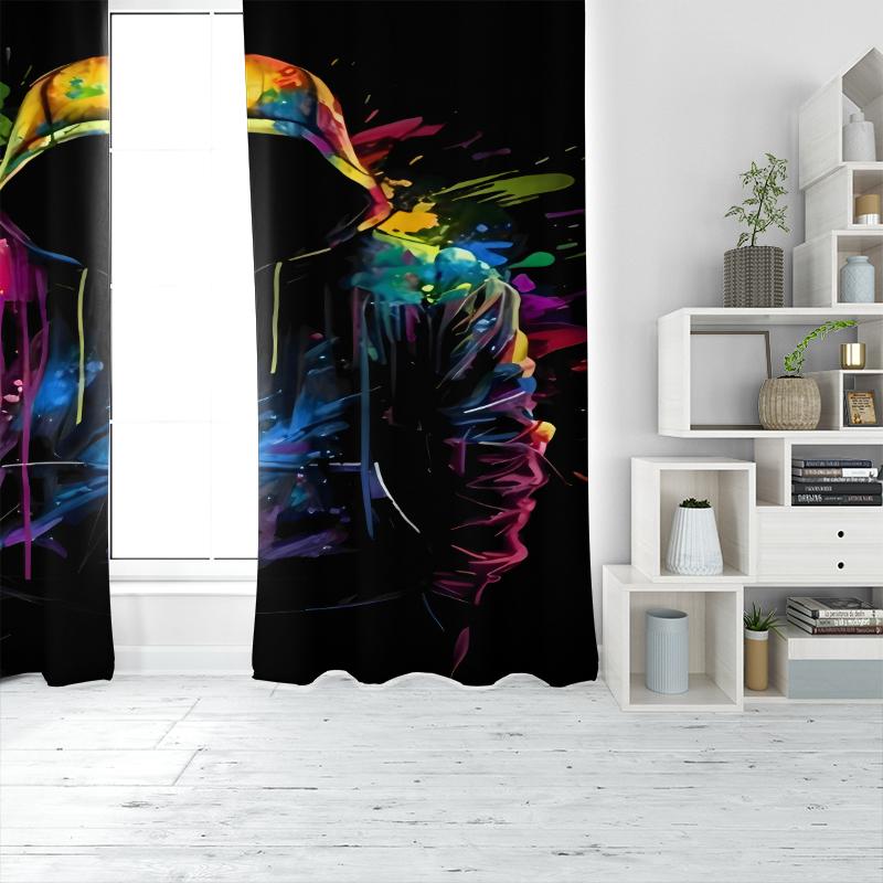 2Pcs- Cyberpunk Gamer Printed Curtains, Pole Bag Curtains 42*84, Bedroom And Living Room, Home Decoration, Room Decoration