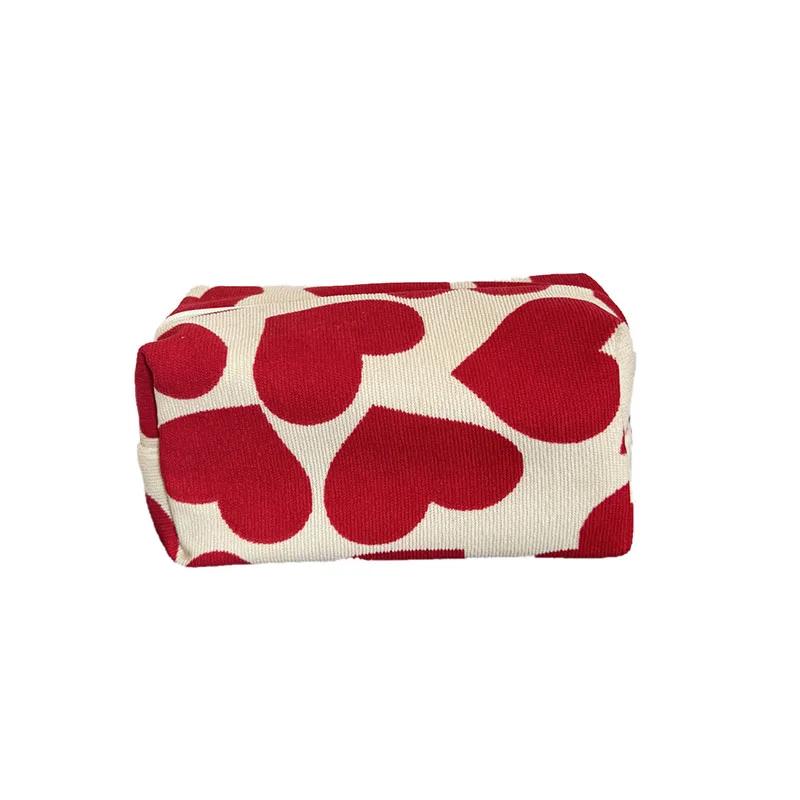 Women Large Capacity Heart Print Pattern Makeup Bag Clutch Cosmetic Organizer Travel Wash Toiletries Storage Bag Makeup Pouch