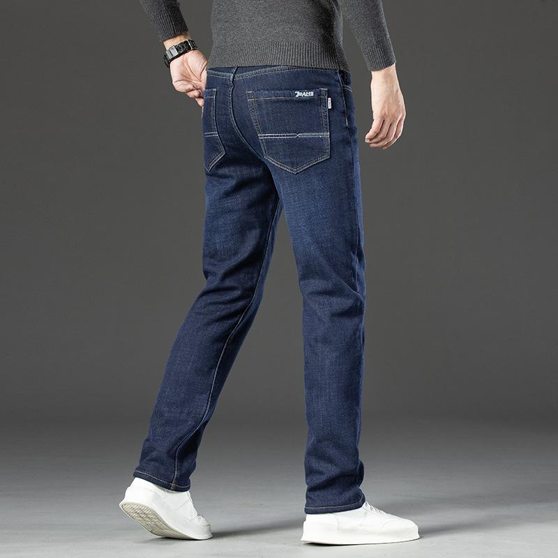 Men's Plus Size Warm Velvet-Lined Denim Pants - Loose, Straight, Winter Casual Wear