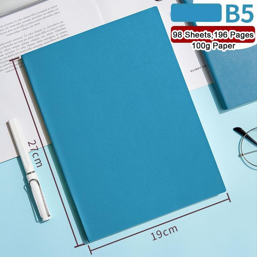 A5/B5 Soft Leather Study Notebook, Lined Pages, Business Meeting Record Book, Notepad, Student Diary, 98 Sheets, 196 Pages