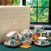 Tropical Banana Leaf Ceramic Cup and Saucer Set with Spoon and Teapot In Gift Box