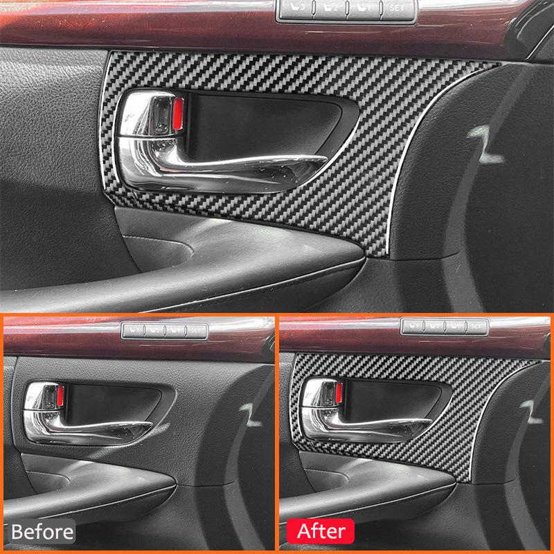 4PCS For Lexus LX 2008-2015 Carbon Fiber Automotive Door Inner Pull Handle Panel Ring Bowl Frame Decoration Interior Stickers