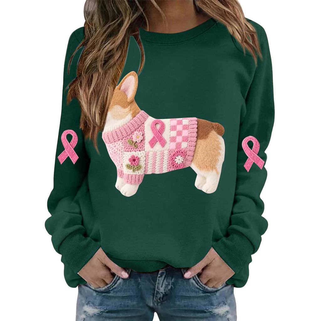 Breast  Sweatshirts For WomenRibbon Breast  Shirt Cute Dog Graphic  Long Sleeve Tops