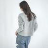Women's Fluffy Grey Sweetheart Neck Sweater Jacket - Loose Fit Autumn/Winter Outerwear