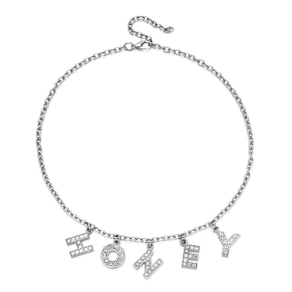 Bohemian Ladies Letter Angel Baby AMOUR DADDY Rhinestone Couple Gift Pendant Necklace Choker