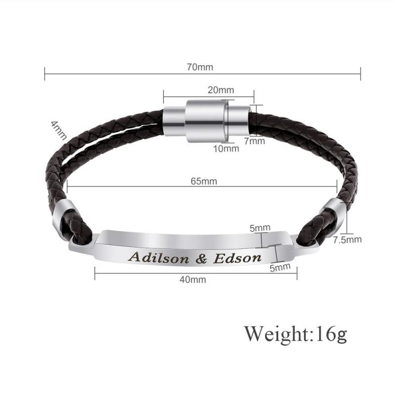 Edelstahl Doppelschicht Geflochtenes Lederseil Armband Herren Damen Individuelle Gravur Mode Geometrisches Design