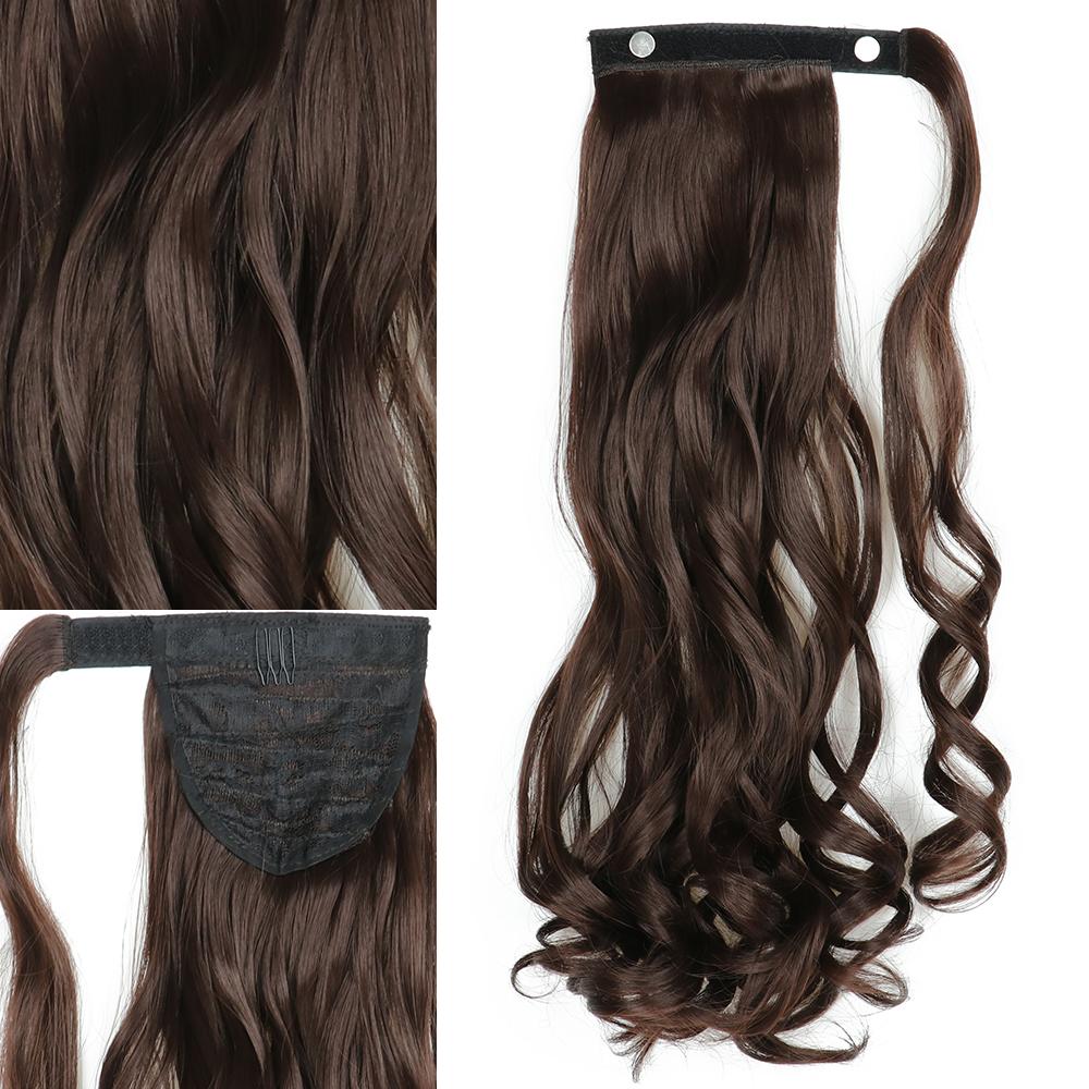 Synthetic 22 Inches Long Wavy Wrap Around Clips In Ponytail Hair Extension Blonde Black Natural Hair Piece KTB