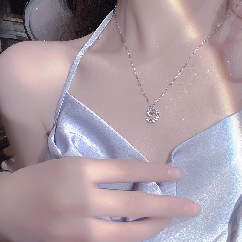 Sparkling Lovely~ Star Moonstone Necklace Women'S Light Luxury Niche Design Sense High Temperament Gift For Girlfriend