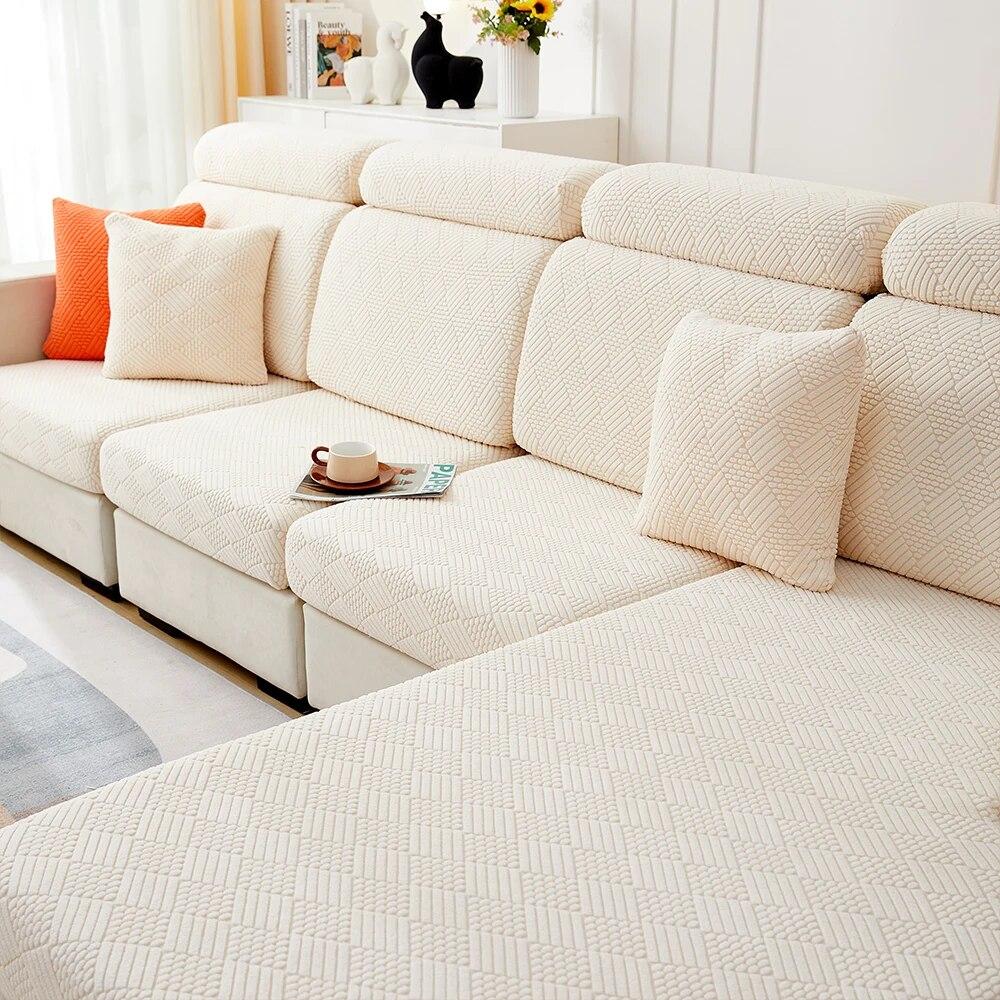 Jacquard Stretch Sofa Covers Living Room Plain Color Sofa Seat Couch Slipcover Gray Furniture Protector Spandex Thick Sofa Case