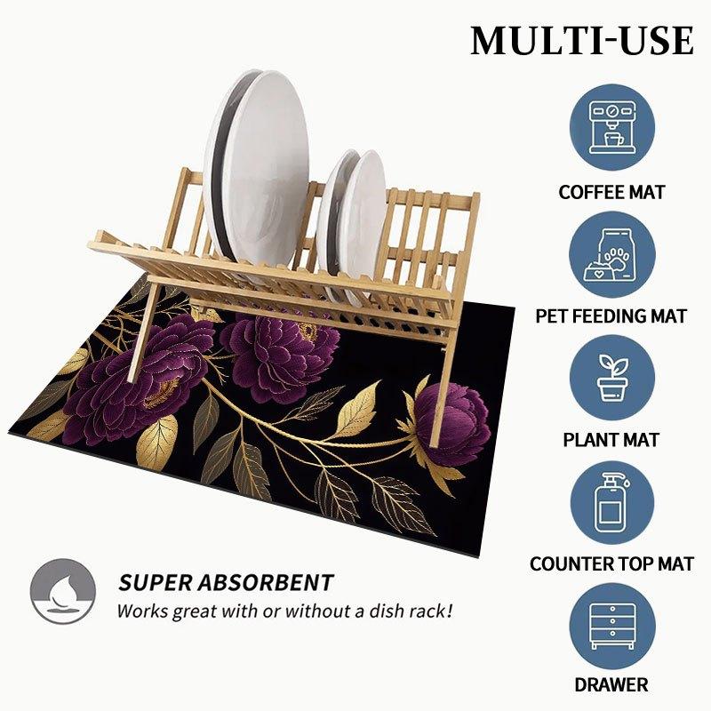1Pcs Rubber Drying Mat With Peony For Coffee Shop Restaurant Kitchen Carpet Tableware Durable Diatom Mud Table Mat Pet Mat